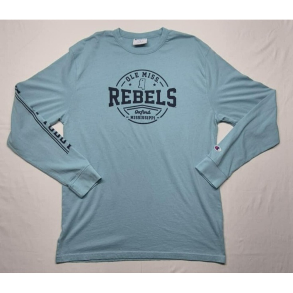 Ole Miss Rebels men's long sleeve powder blue game day t-shirt LG navy graphics